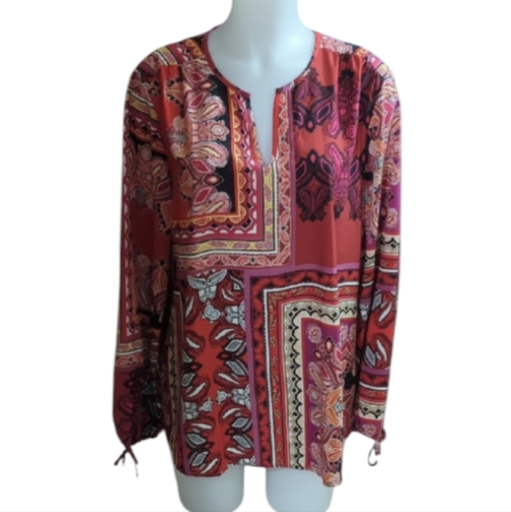 size 2 Chico's Red And Orange Paisley Blouse